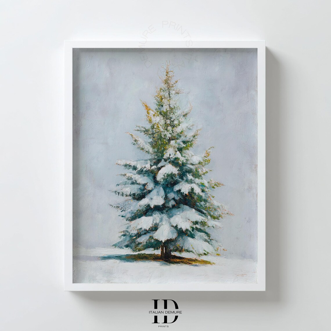 Snowy Pine Tree Minimalist Winter Landscape Calm Oil Painting Poster