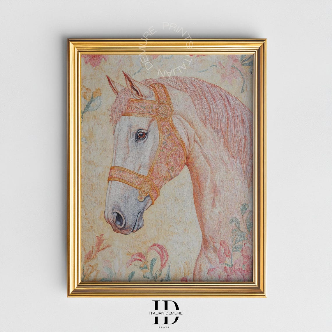 Elegant White Stallion Ornate Floral Bridle Horse Portrait Poster