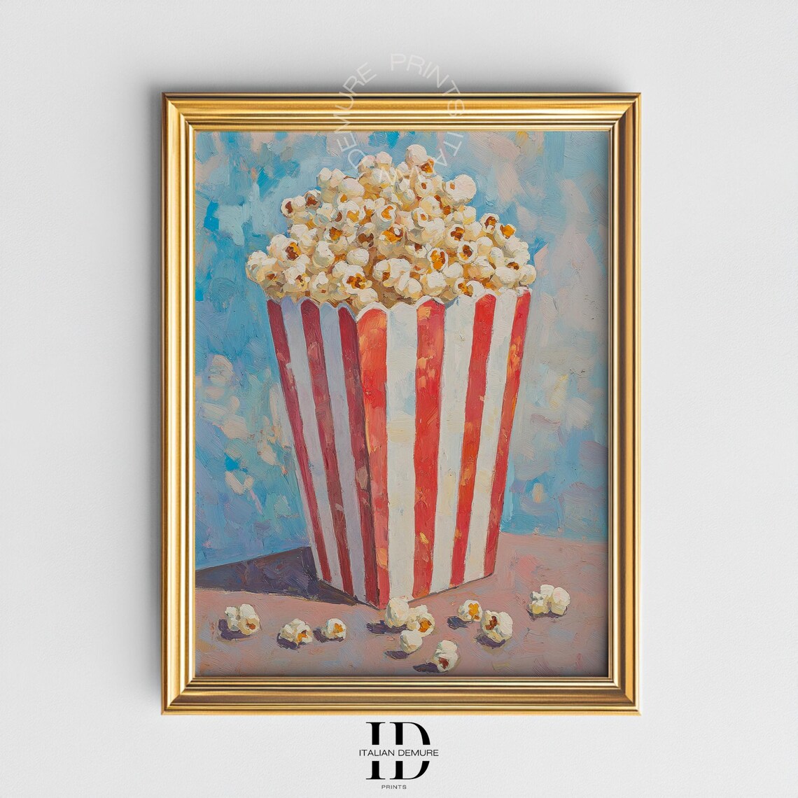Vintage Popcorn Bucket Retro Movie Night Painting Art Poster