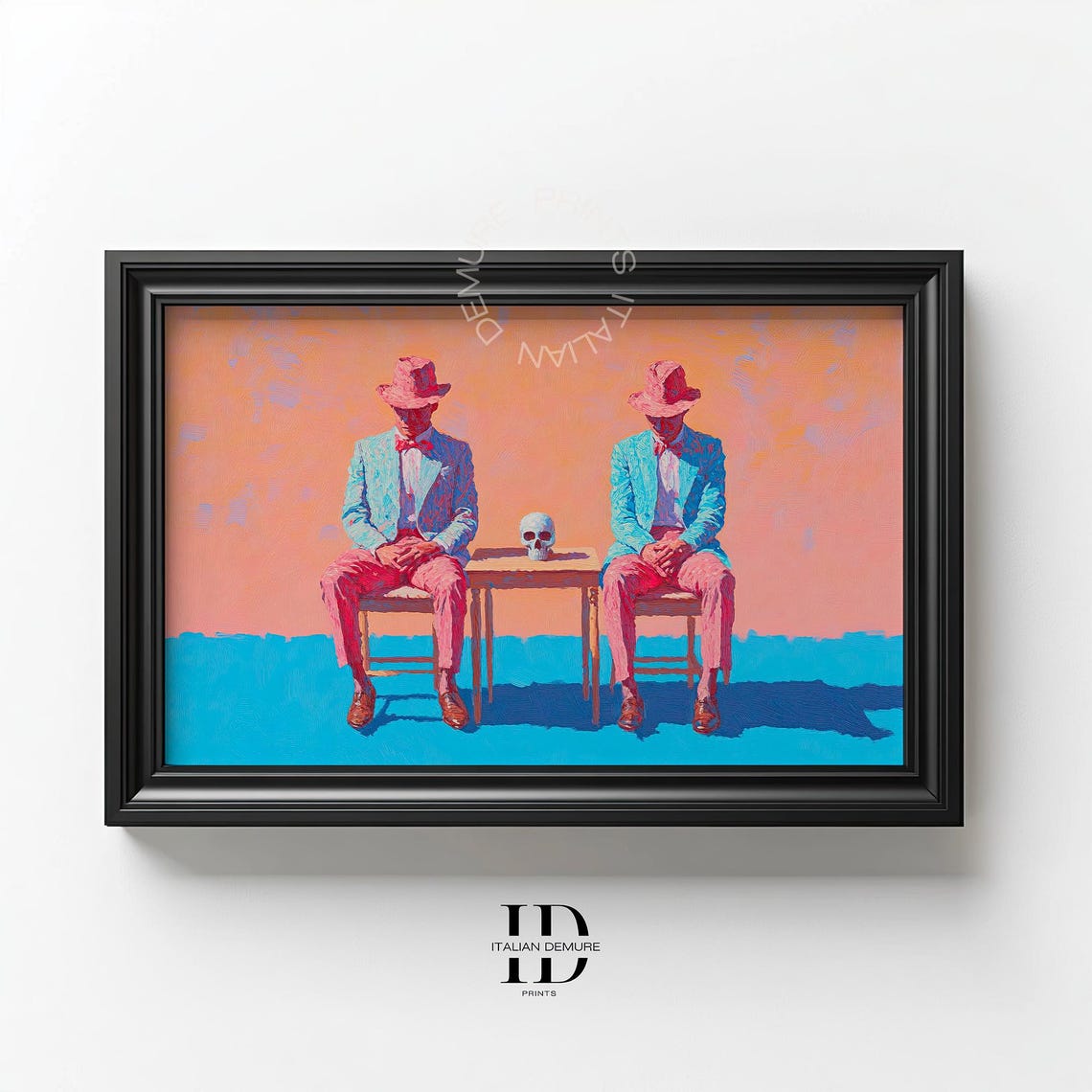 Surreal Pink Cowboy Duo Skull Table Western Pop Painting Poster