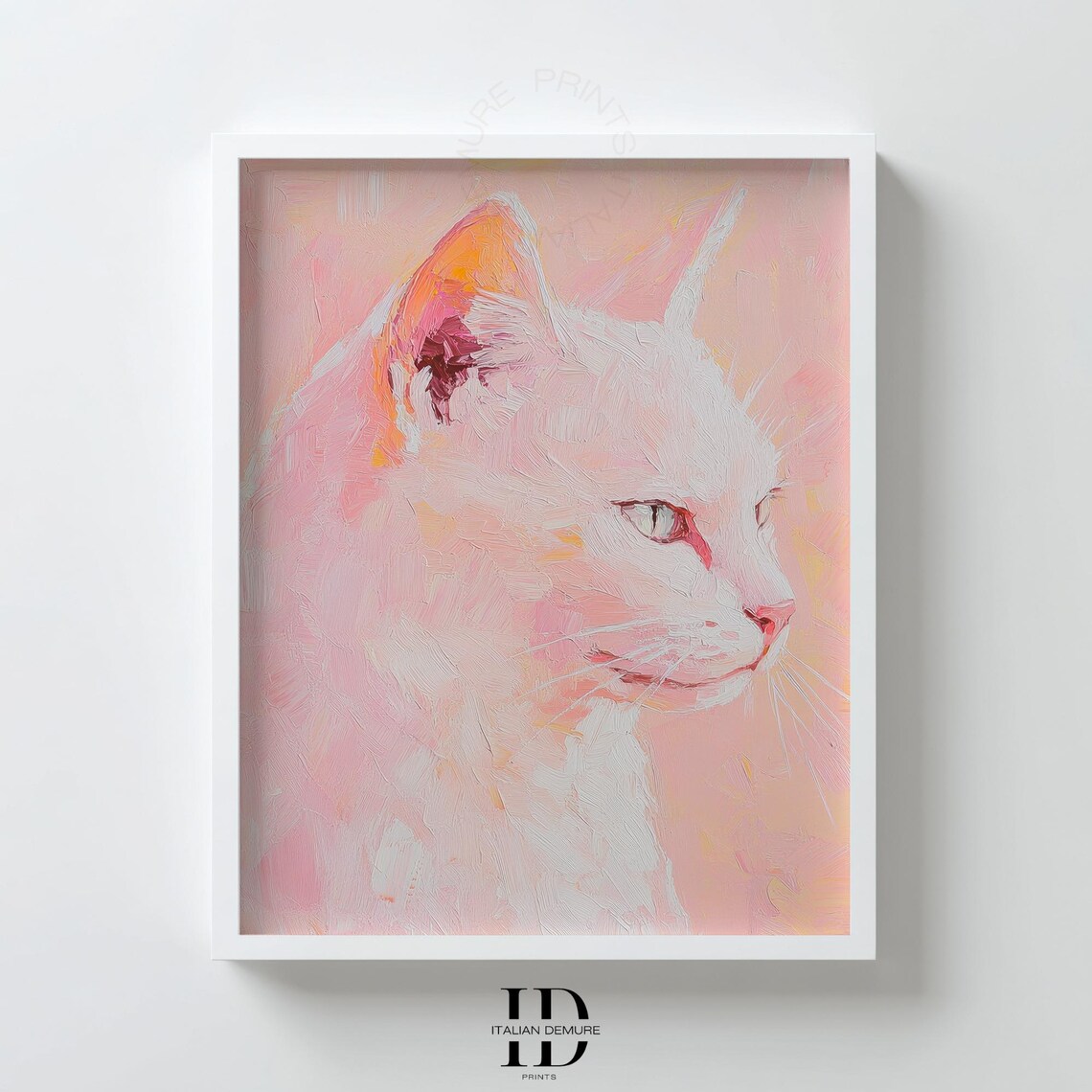 Pastel Pink and White Cat Portrait Oil Painting Style Poster