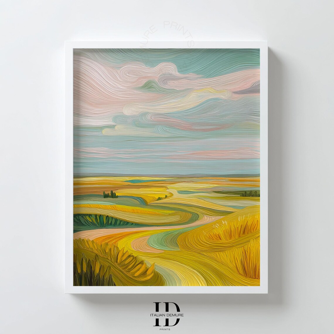 Golden Wheat Field Minimalist Pastel Prairie Landscape Poster