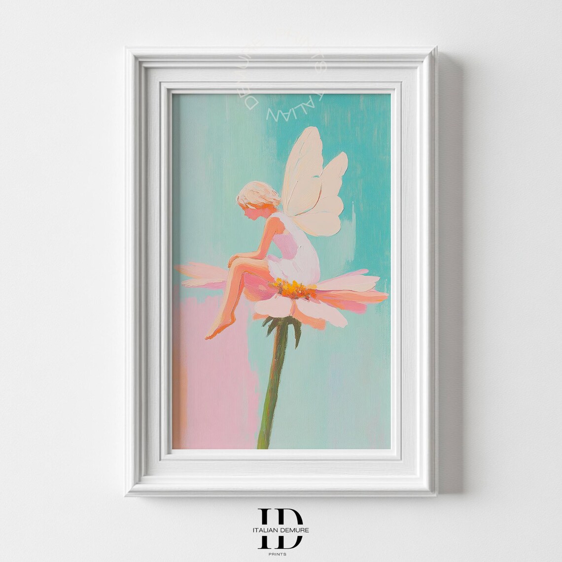 Fairy Sitting On Pink Flower Magical Pastel Fantasy Painting Poster