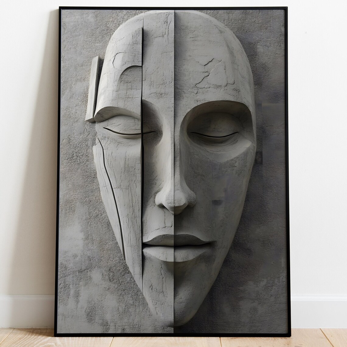 Concrete Face Sculpture Modern Wall Art Print