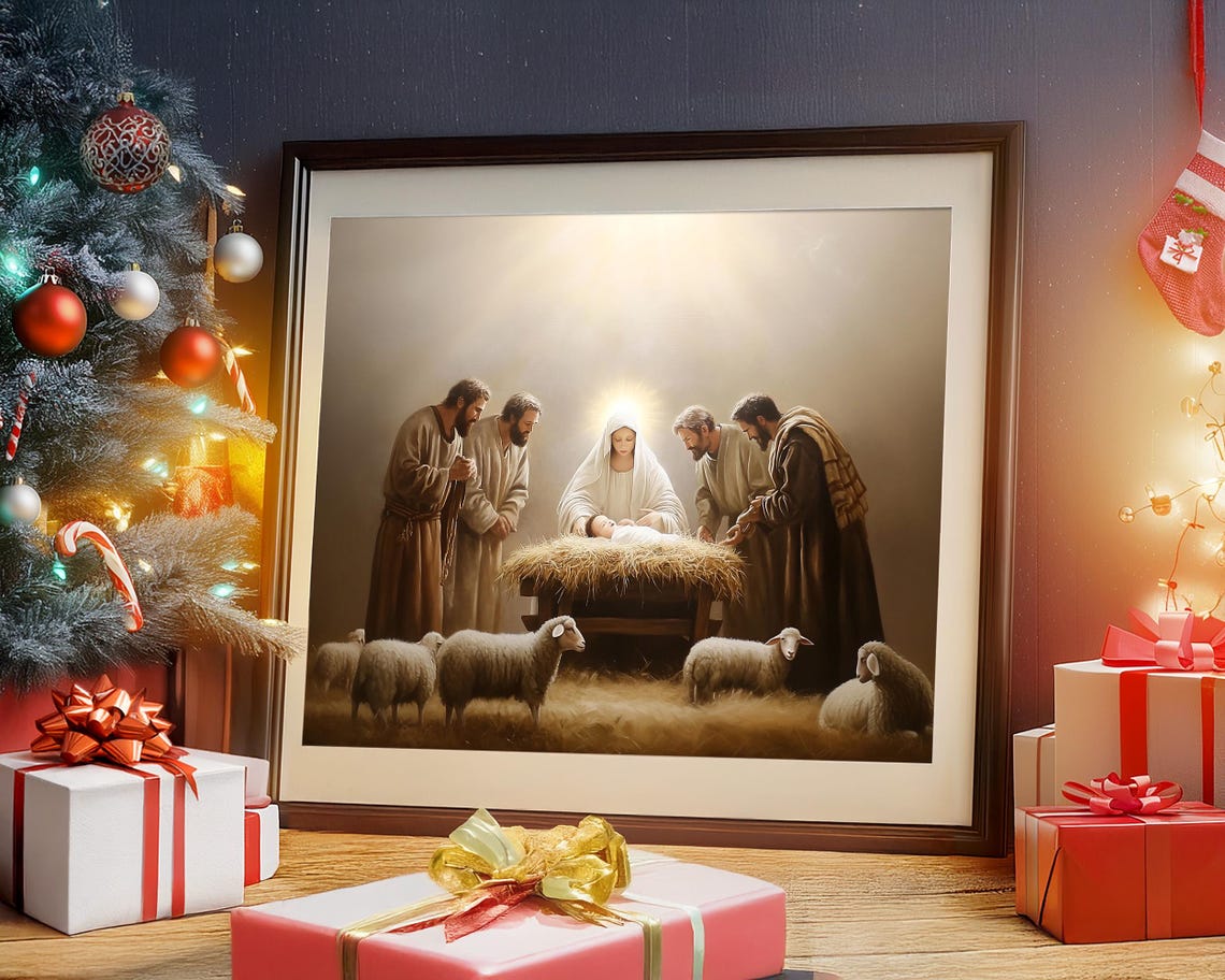 Holy Nativity Adoration of the Manger with Shepherds Art Poster - Image 6