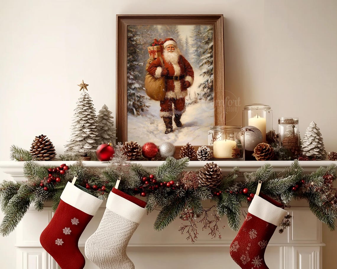 Vintage Christmas Santa Claus Wall Art Print Christmas Holiday Decor Santa Scene Dark Academia Winter Gifts Christmas Holiday Art - Image 7