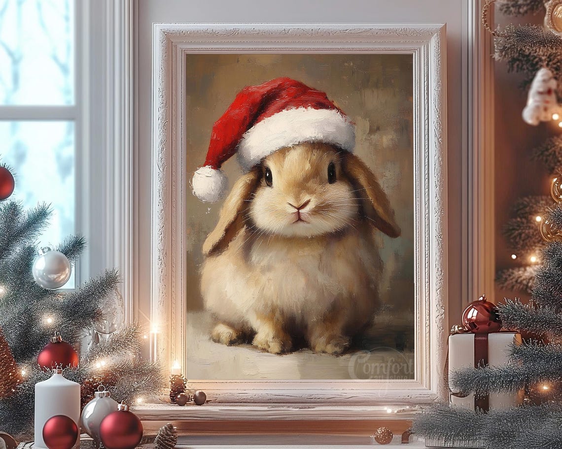 Precious Sweet Lop Eared Bunny in Santa Hat Holiday Art Poster - Image 8