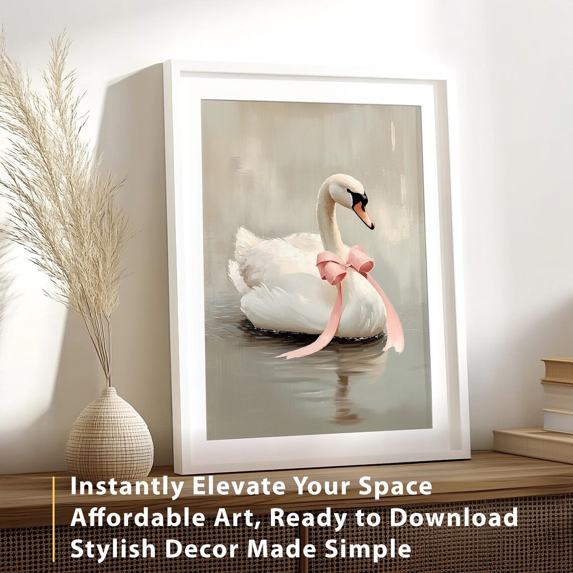 Vintage Valentines Swan Art Print, Pastel Pink - Image 3