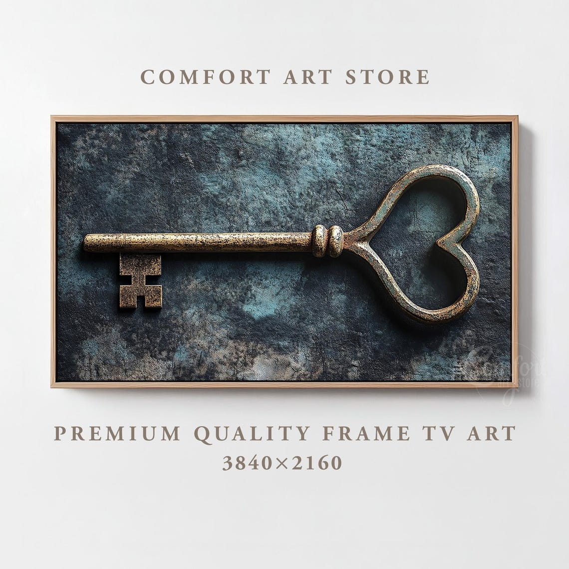 Antique Heart Key Rustic Blue Frame TV Art Moody Romantic Poster