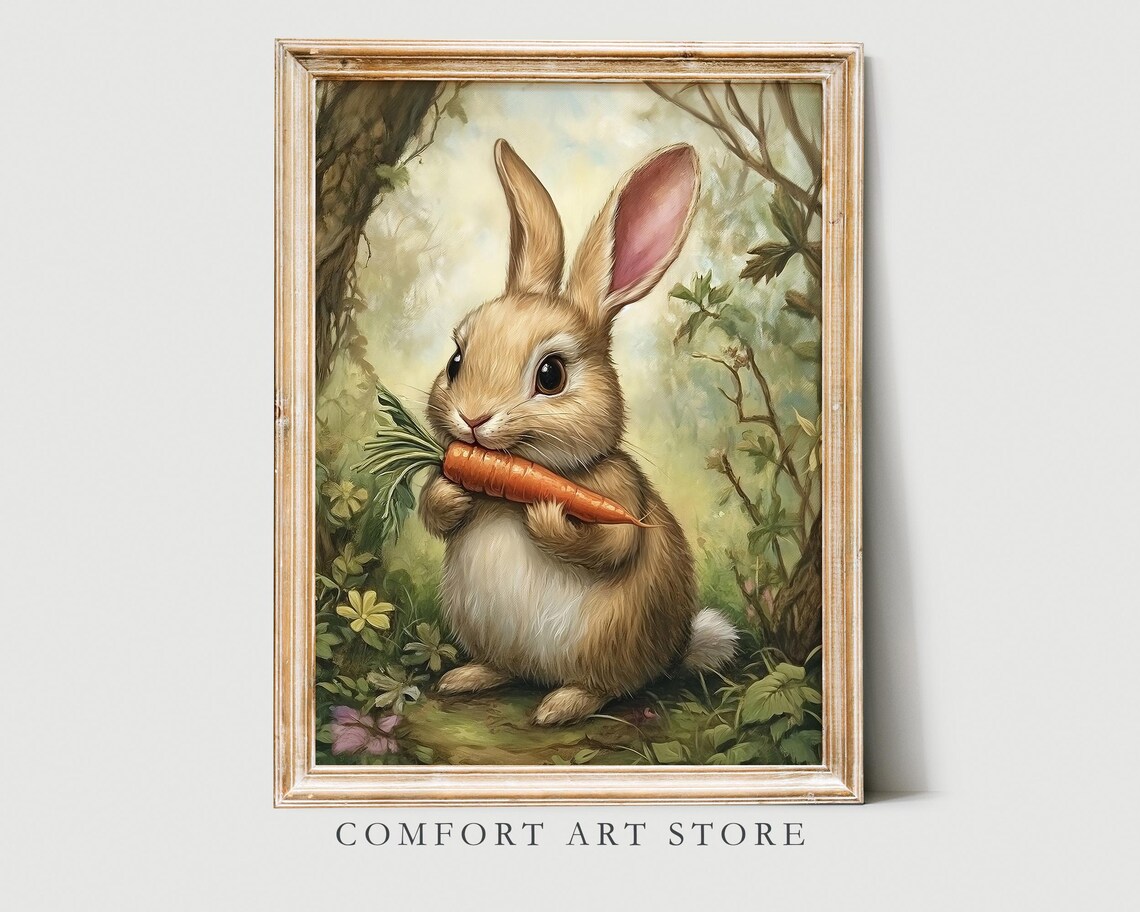 Easter Bunny Art Print, Cute Spring Nursery Decor
