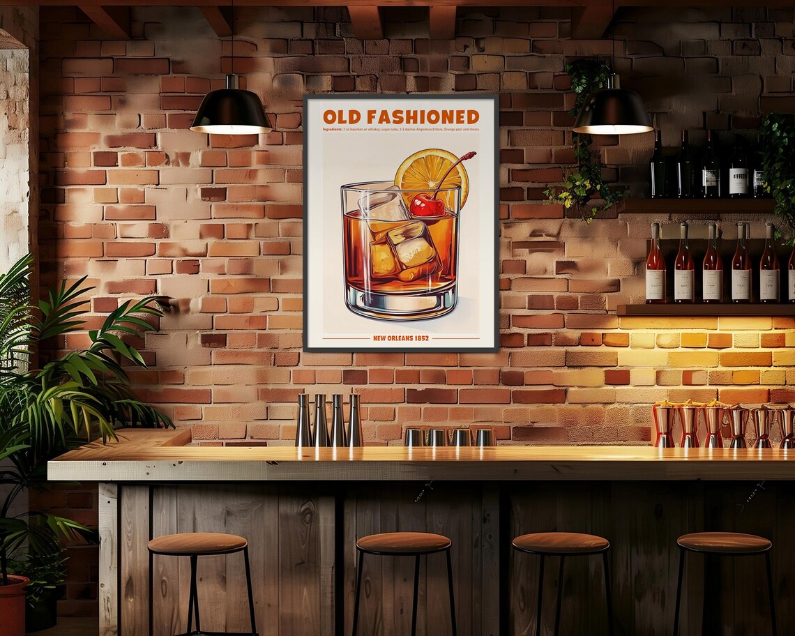 Old Fashioned Cocktail Retro Drink Sign Art Print - Image 2