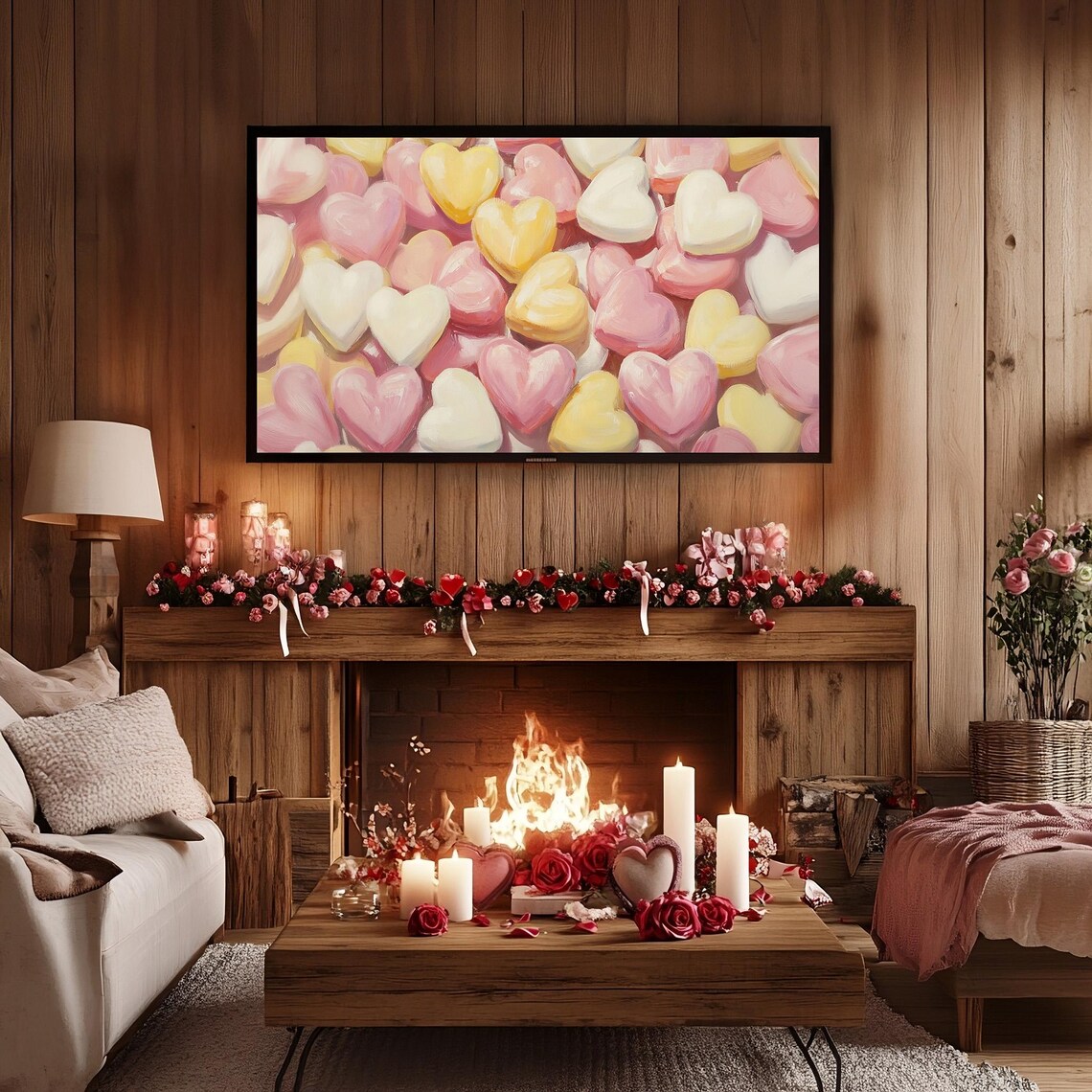 Pastel Heart Candies Pile Painting Frame TV Art Sweet Valentine Poster - Image 2
