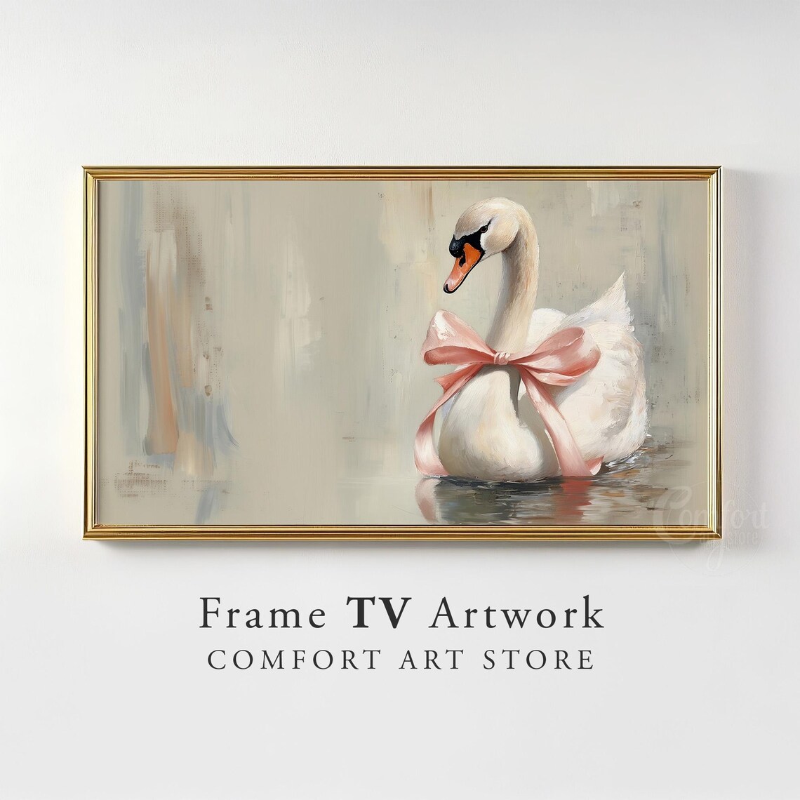 Vintage Valentines Swan Art Print, Pastel Pink Ribbon Bow - Image 2