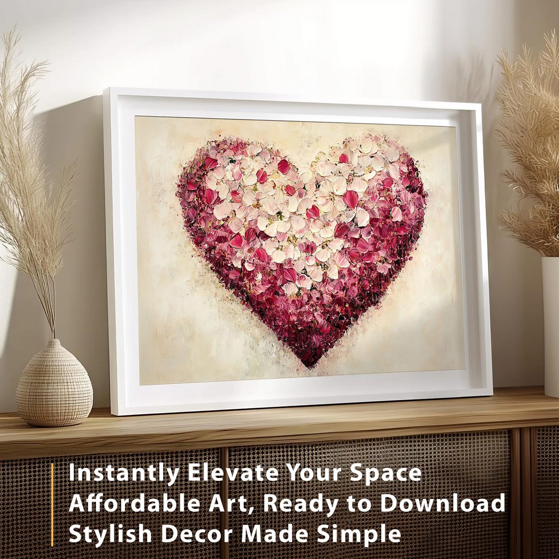 Blush Rose Petal Heart Oil Painting Romantic Valentines Decor Poster - Image 3