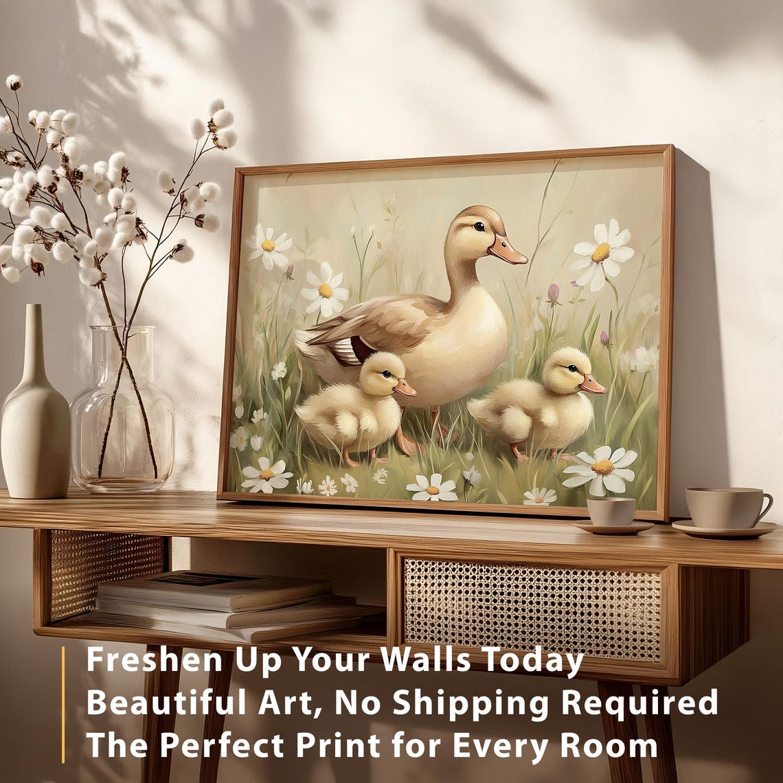 Easter Duck Print Cute Easter Ducklings Neutral Spring Wildflower Duck Nursery Easter Wall Art Easter Vintage Animal Rustic Decor - Image 3