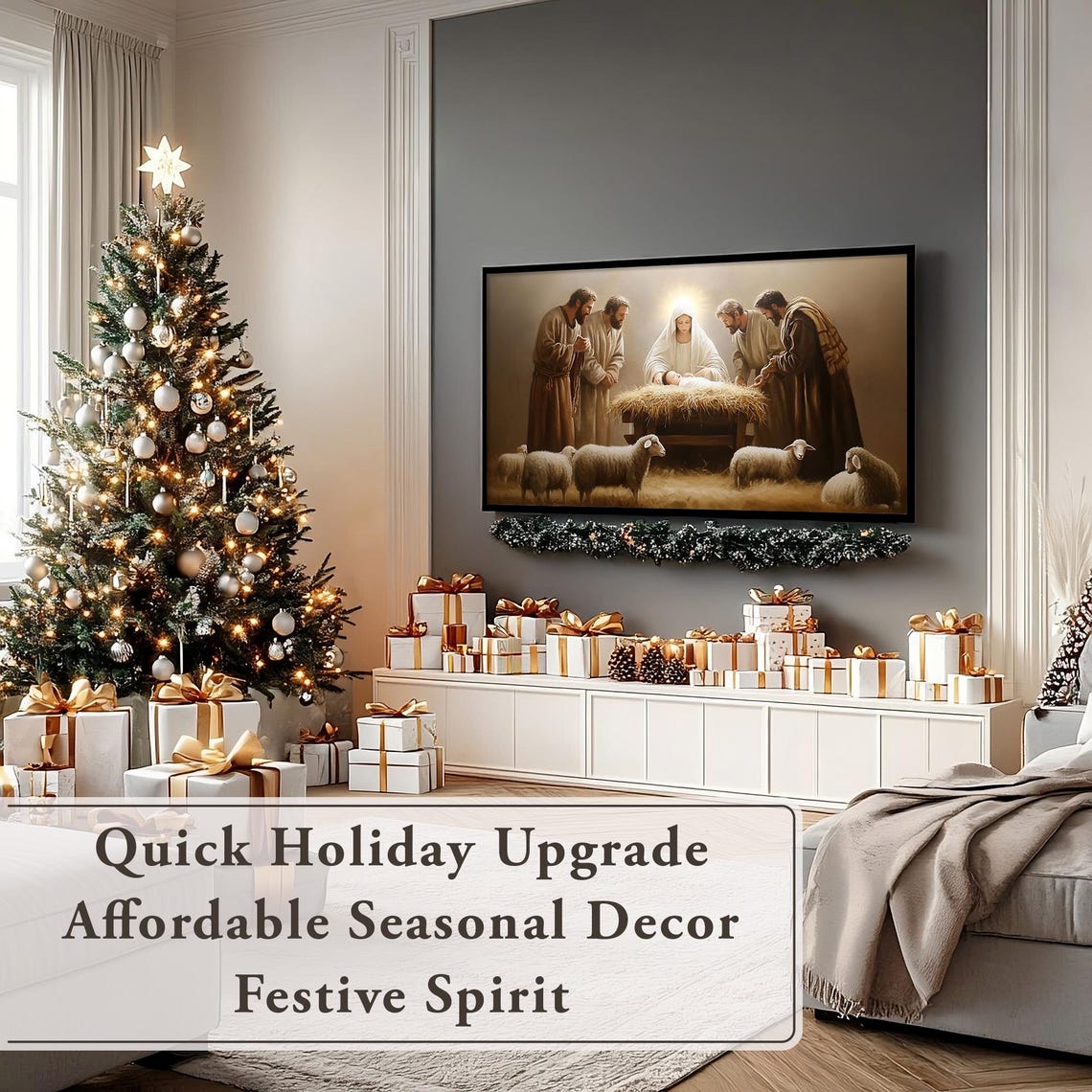 Nativity Scene Of Mary And Baby Jesus With Shepherds In Sepia Poster - Image 4