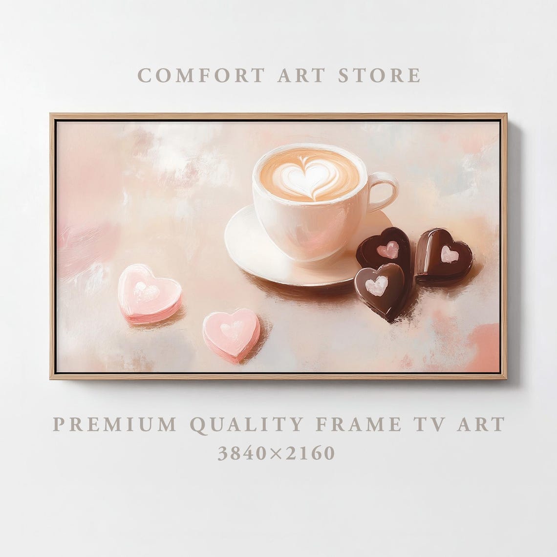 Valentines Coffee Latte Heart Art With Chocolates Frame TV Wall Art