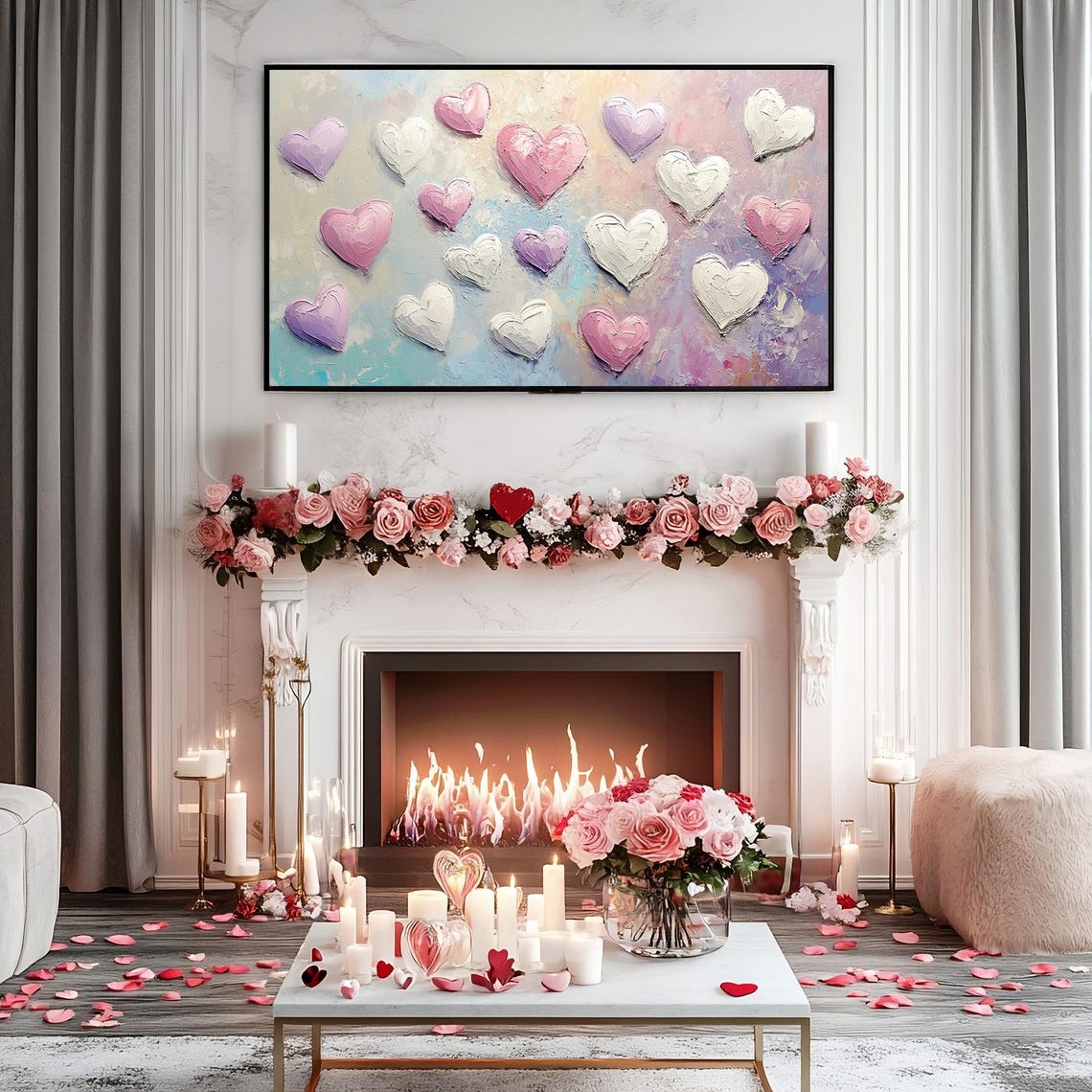 Pastel Impasto Heart Collection Frame TV Art Soft Romantic TV Poster - Image 4