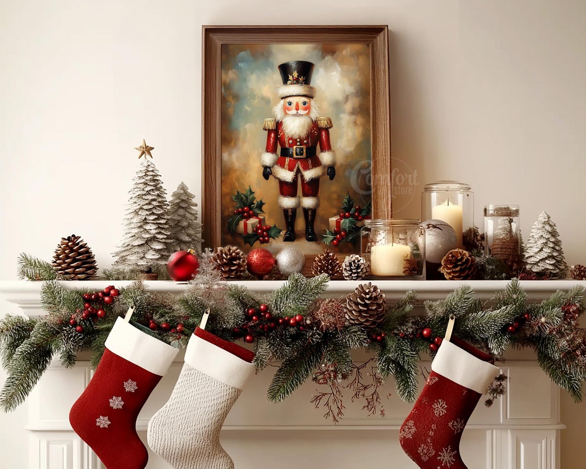 Regal Nutcracker Soldier in Red Coat with Holly Sprigs Wall Art - Image 3