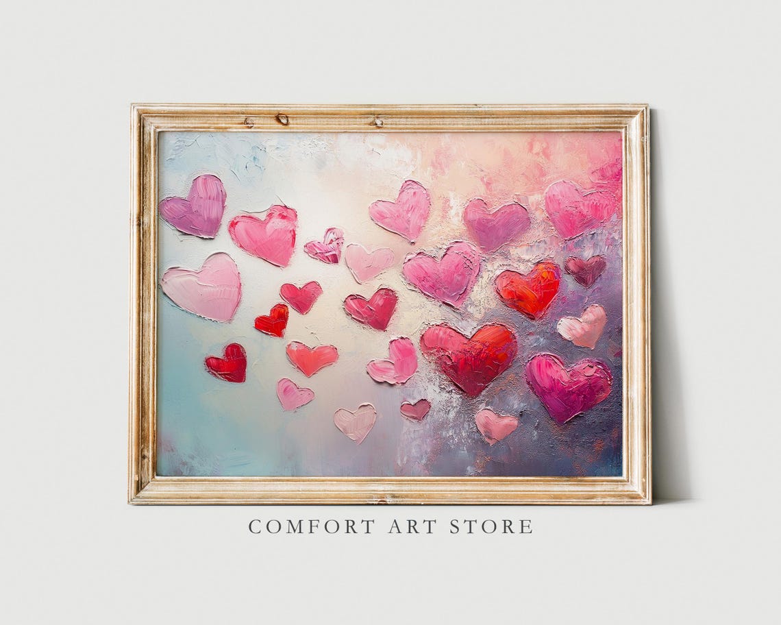Scattered Pink and Red Hearts Textured Valentine Love Poster