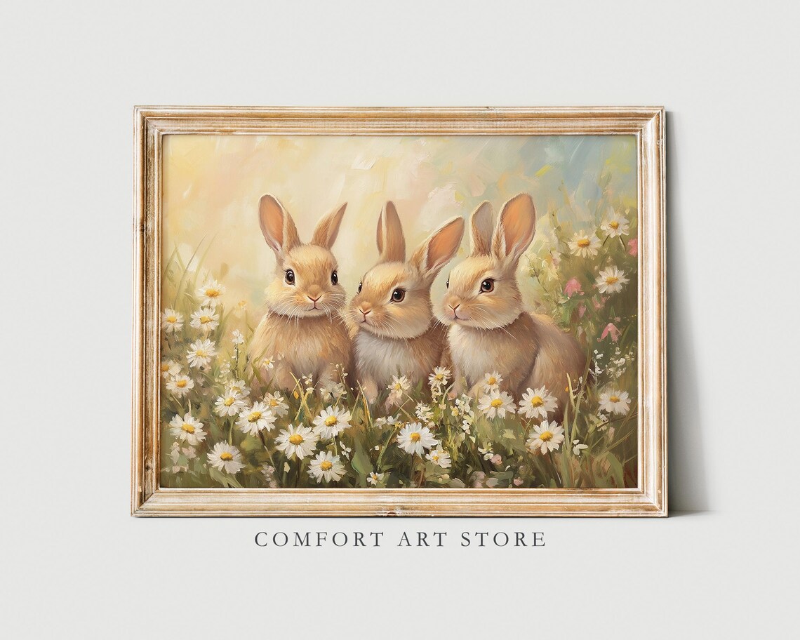 Easter Bunny Print, Cute Neutral Spring Wildflower - Image 4