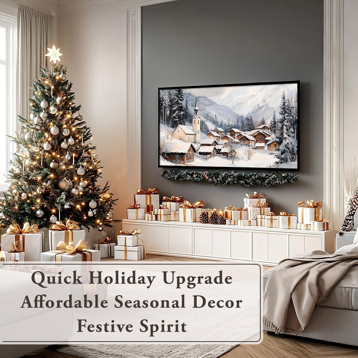 Alpine Winter Village With Clock Tower Church and Snowy Peaks Poster - Image 7
