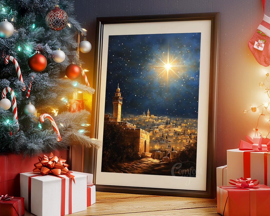 Antique Vintage Star Of Bethlehem Print Christian Nativity Scene Christmas Star Wall Art Christian Christian Print Oil Painting - Image 8