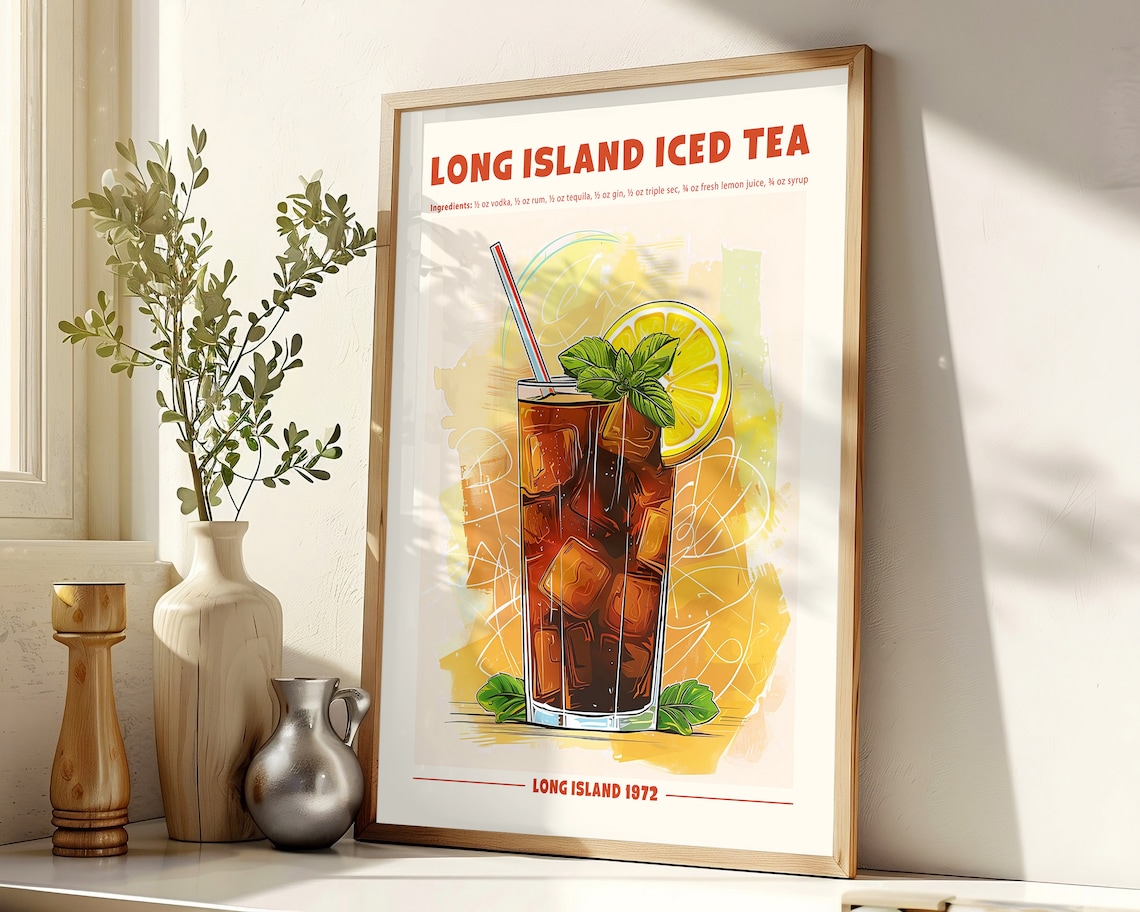 Long Island Iced Tea Cocktail Recipe Retro Poster Bar Cart Wall Art - Image 4