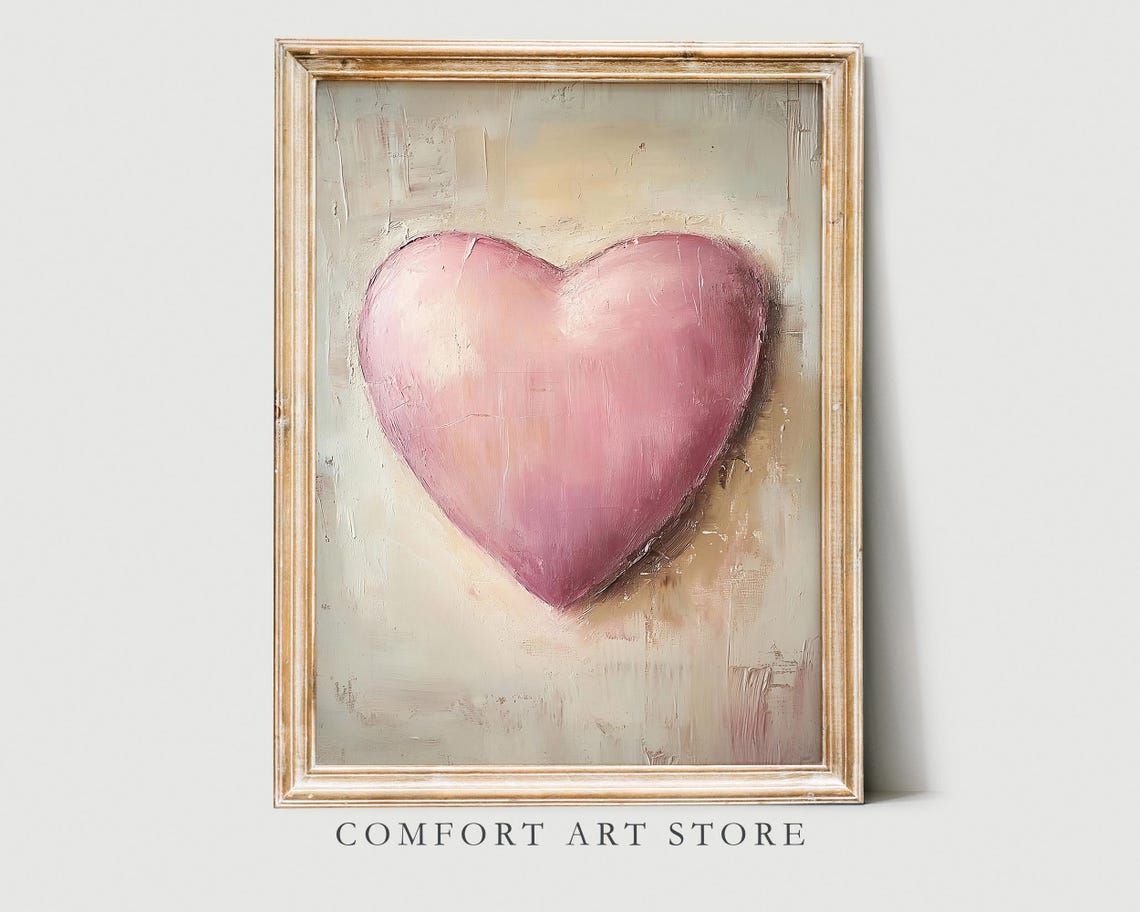 Blush Pink Heart Oil Painting Romantic Valentines Day Decor Poster