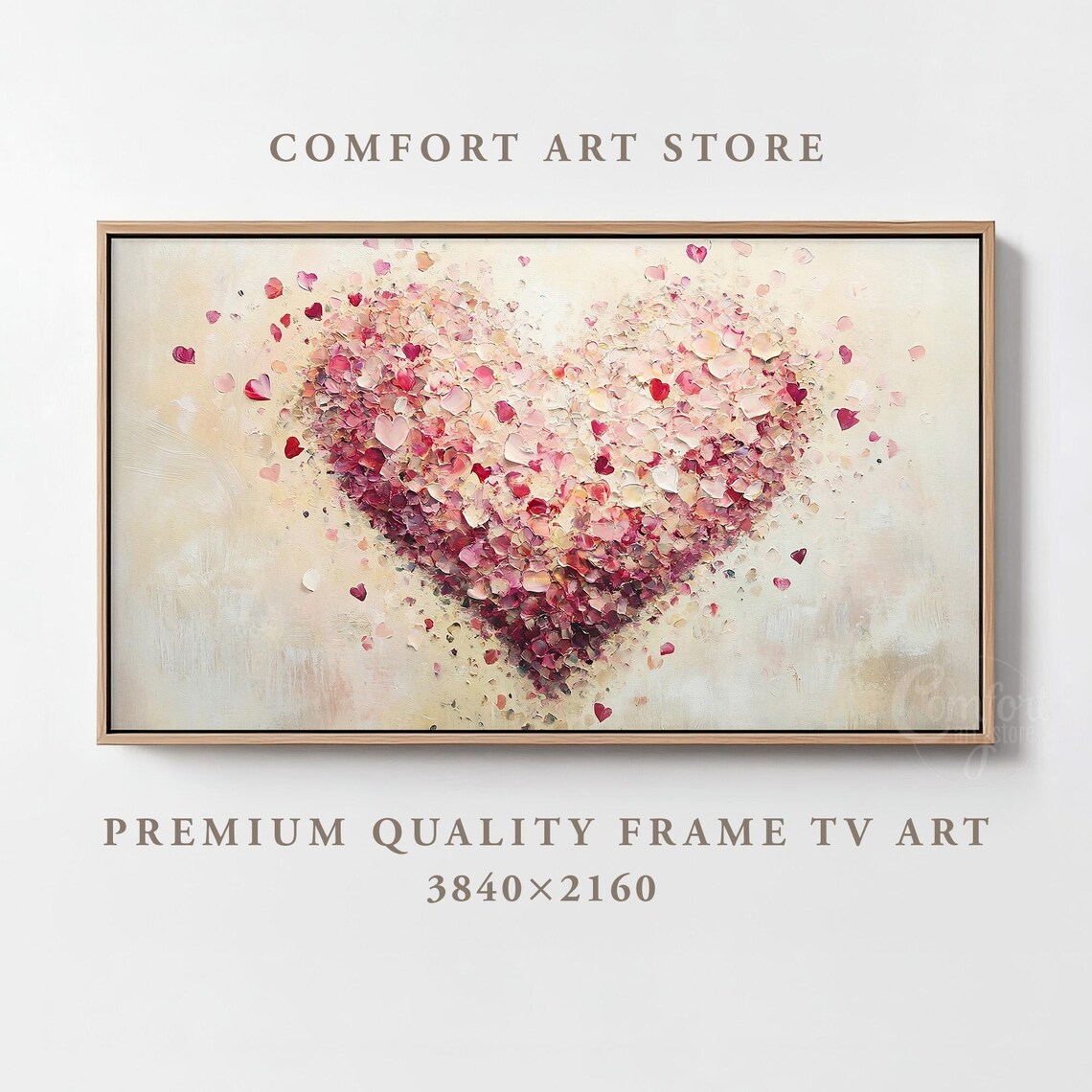 Valentines Pink Petal Heart Romantic Floral Art Print Love Decor Gift