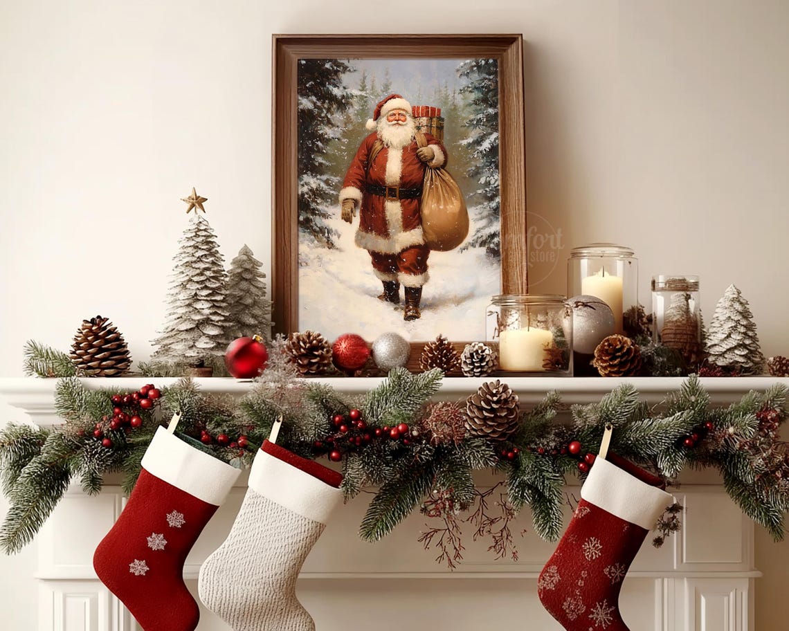 Christmas Santa Claus Vintage Wall Art Print Christmas Holiday Decor Santa Scene Dark Academia Winter Gifts Christmas Holiday Art - Image 3