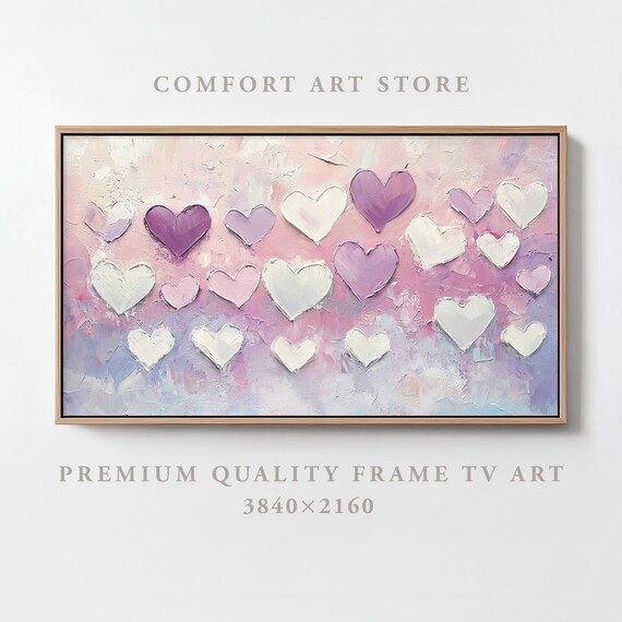 Valentines Day Frame Tv Art Frame Tv Pink Lavender Heart Frame Tv Vintage Valentines Rustic Impasto Painting Moody Heart Home Decor