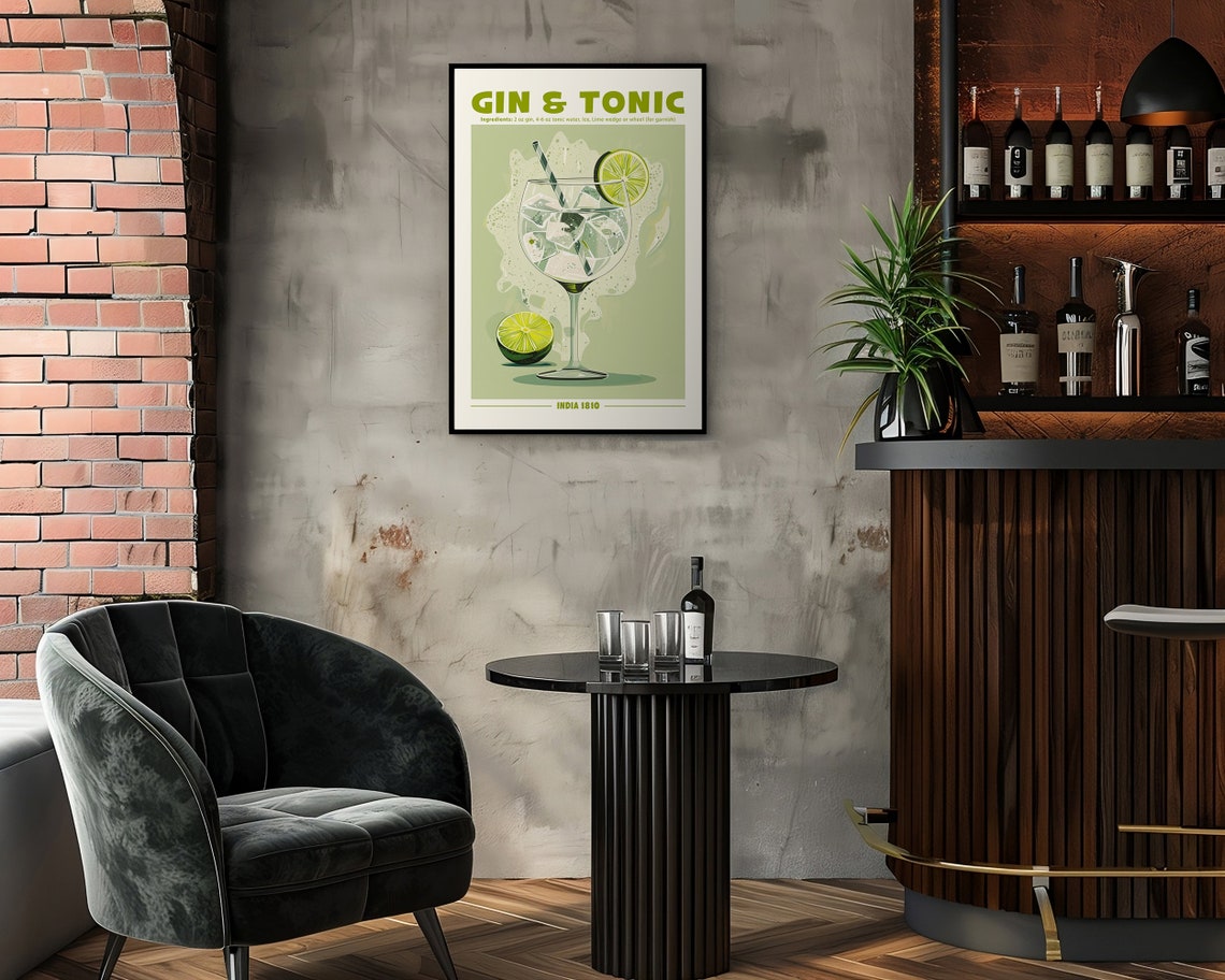 Gin and Tonic Cocktail Recipe Retro Kitchen Bar Decor Wall Art - Image 3