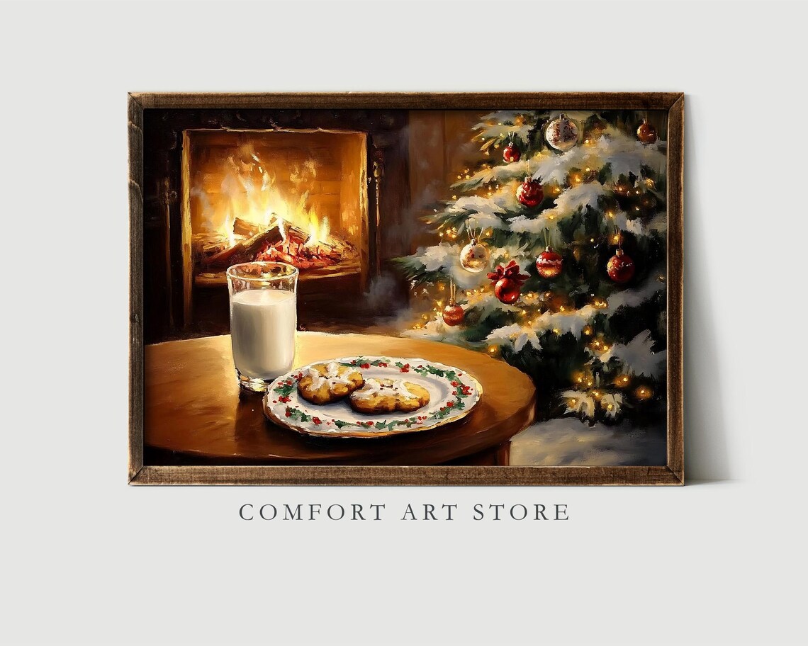 Cookies and Milk for Santa by Fireplace Christmas Eve Scene Poster - Image 8