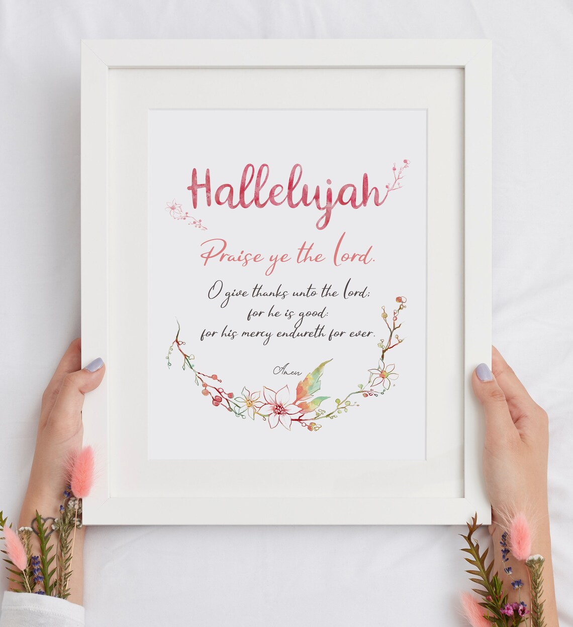 Hallelujah Praise Ye The Lord Psalm 106 Pink Floral Scripture Wall Art - Image 2