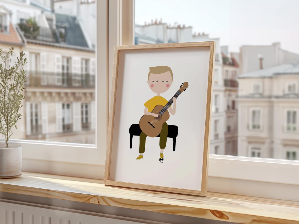 Guitar Player Boy Minimalist Kids Music Room Decor Art Print - Image 3