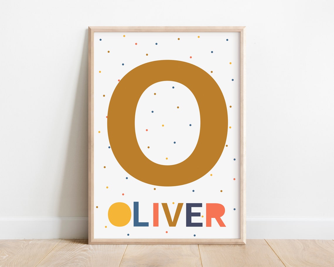 Personalized Oliver Name Initial O Bold Yellow Custom Kids Wall Print