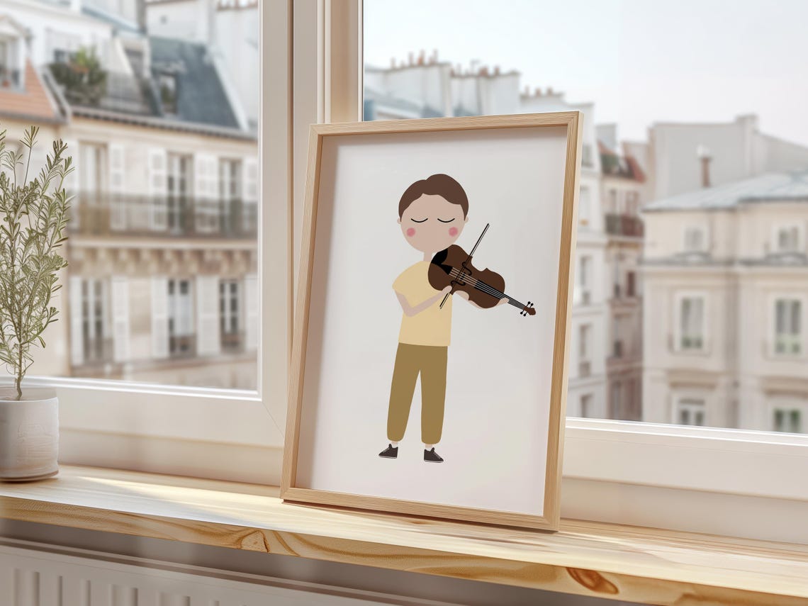 Cute Viola Player Boy Minimalist Kids Music Room Decor Art Print - Image 3