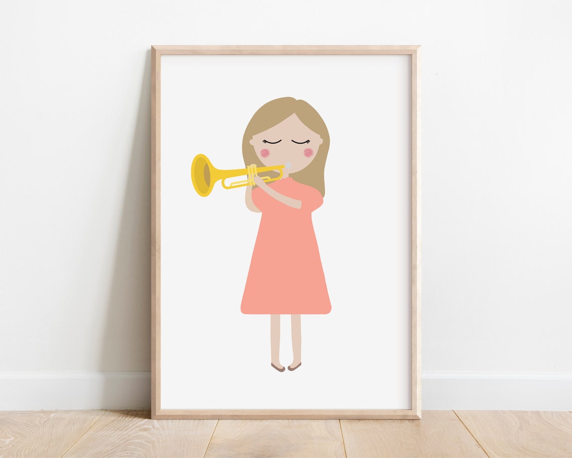 Trumpet Player Girl Art Print Trumpet Print Trumpet Wall Art Trumpet Instrument Trumpet Art Trumpet Player Gift