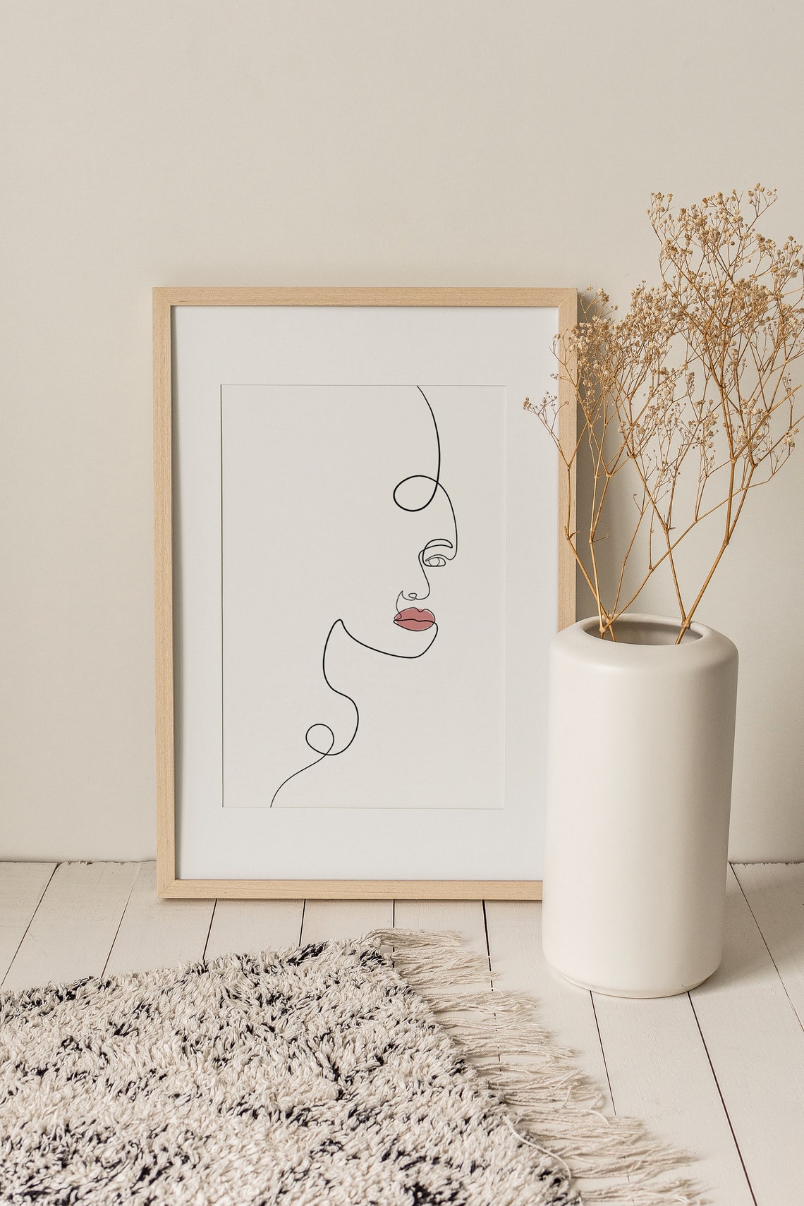 Continuous Line Woman Profile Pink Lips Minimalist Abstract Poster - Image 2