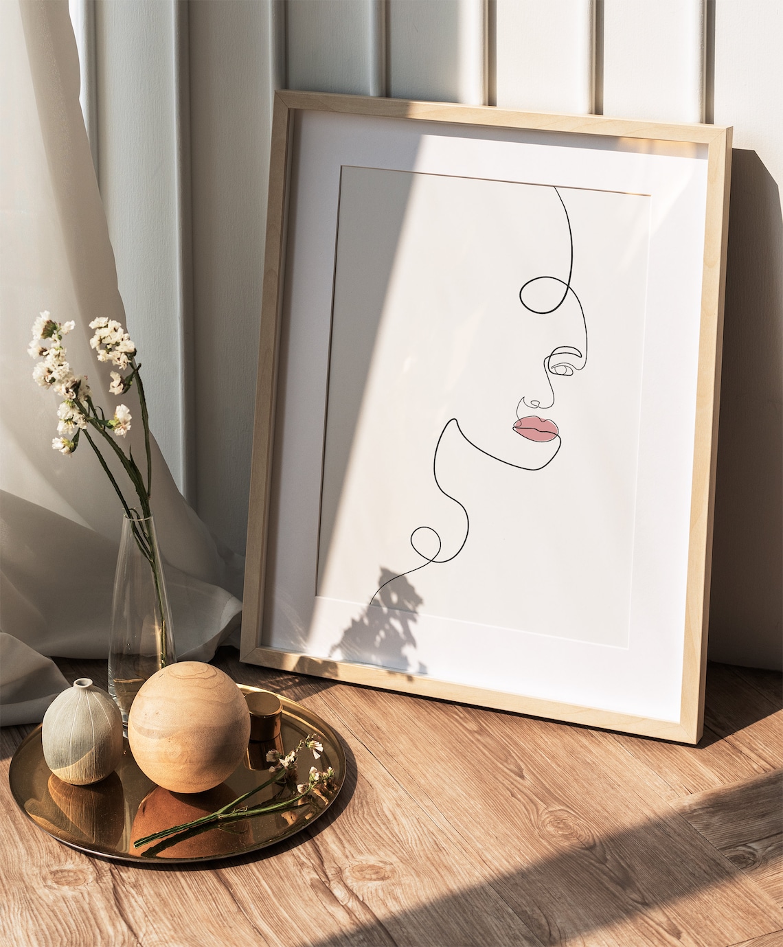Continuous Line Woman Profile Pink Lips Minimalist Abstract Poster - Image 3