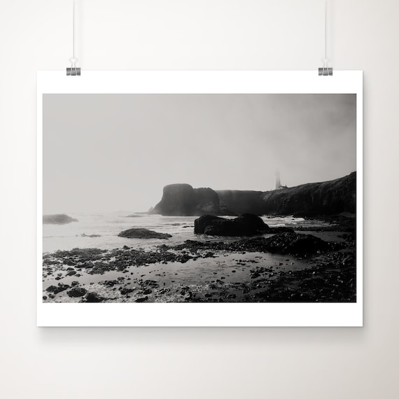 Yaquina Lighthouse Oregon Coast Black And White Seascape Poster
