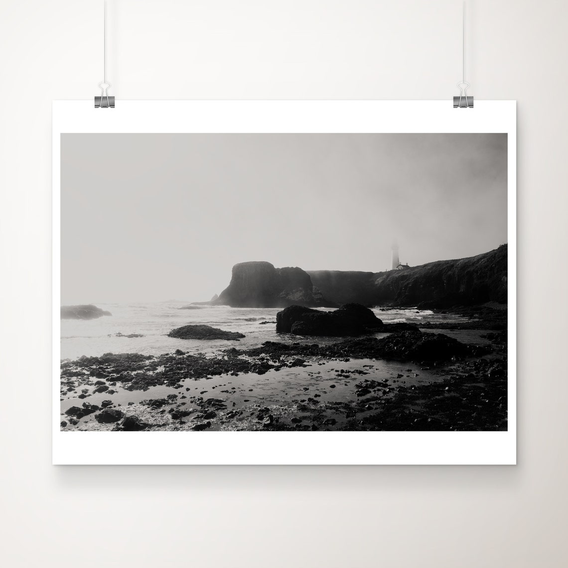 Yaquina Lighthouse Oregon Coast Black And White Seascape Poster