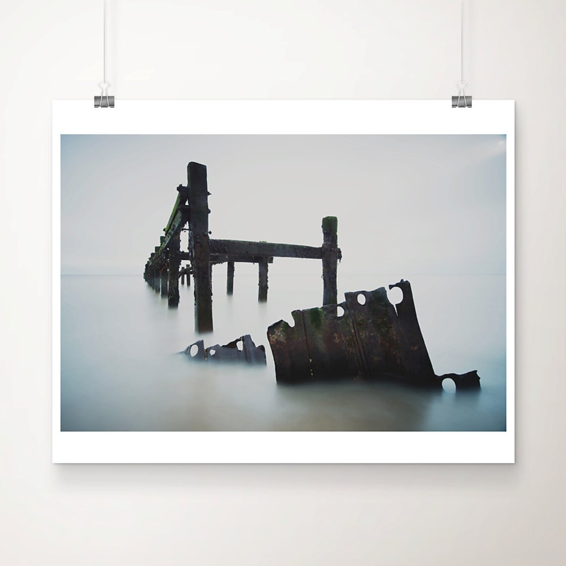 Decaying Wooden Sea Defences Misty English Coast Photo Poster