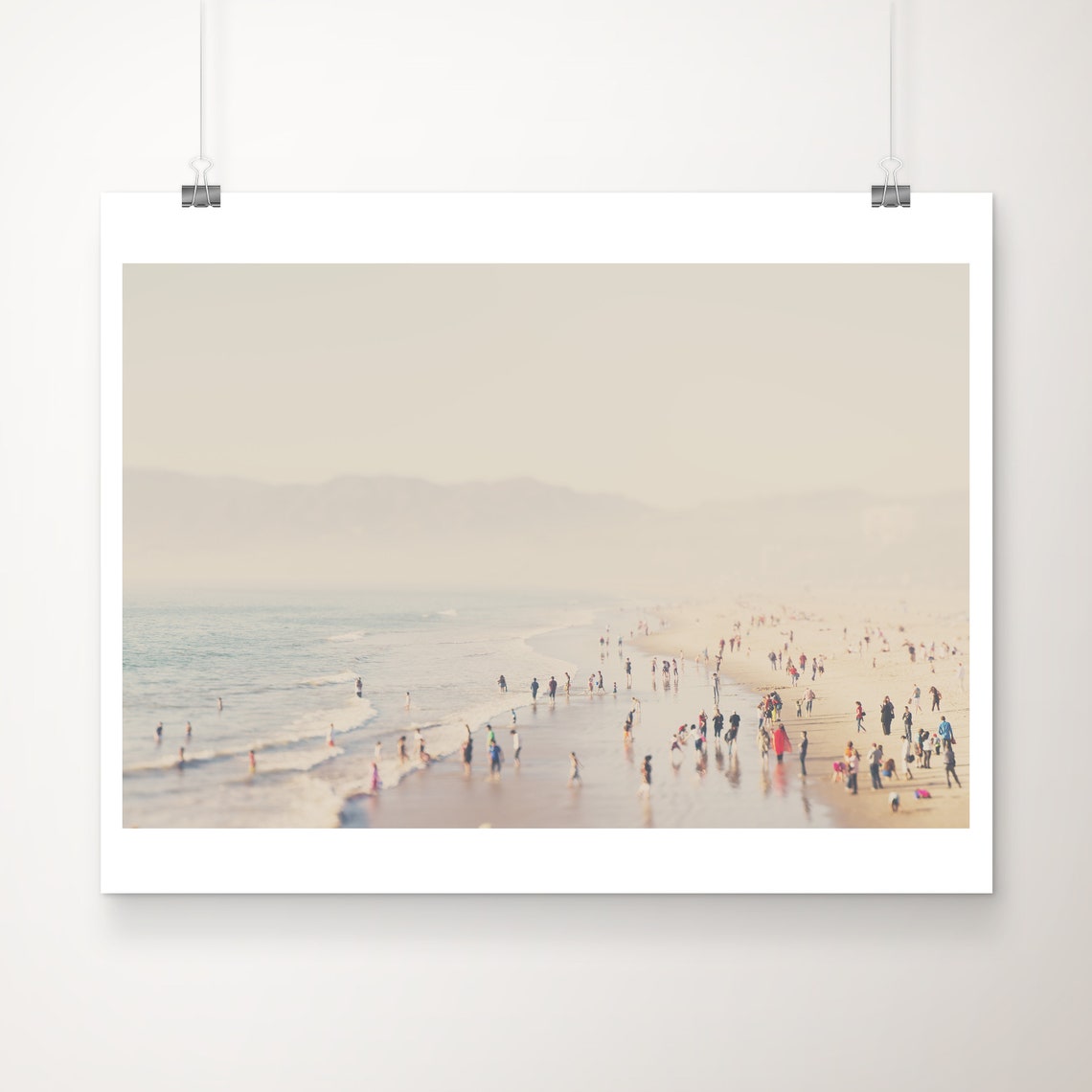 Santa Monica Beach Crowded Shoreline Aerial Photograph Poster