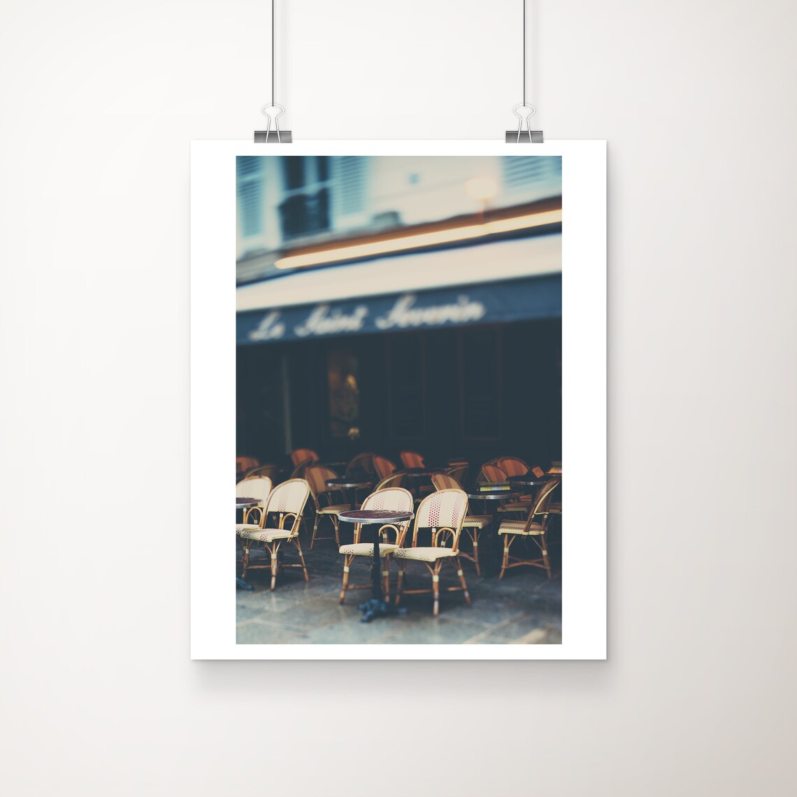 Parisian Cafe Terrace at Dusk Dreamy Soft Focus Photography Poster