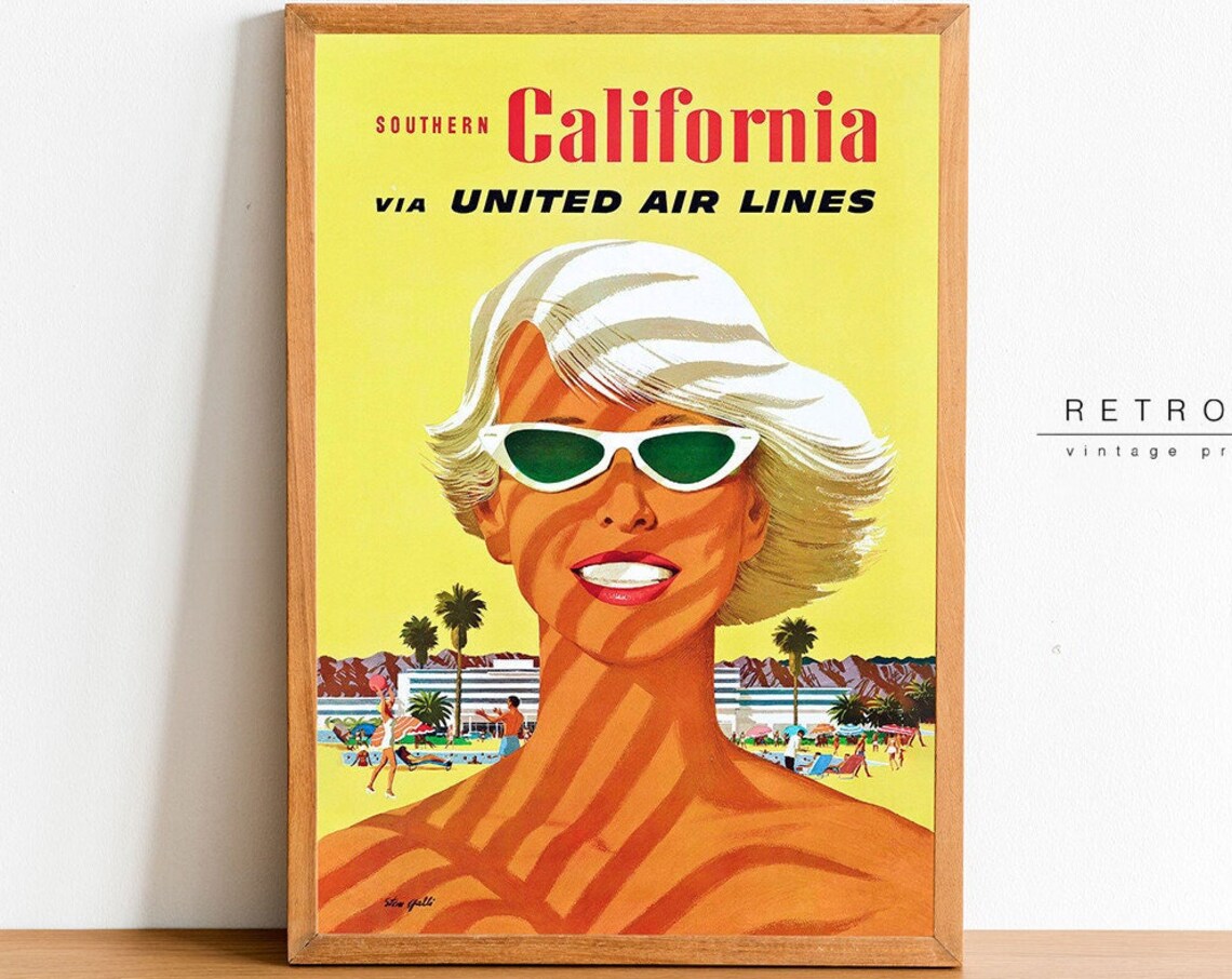 Southern California United Air Lines Retro Airline Travel Poster