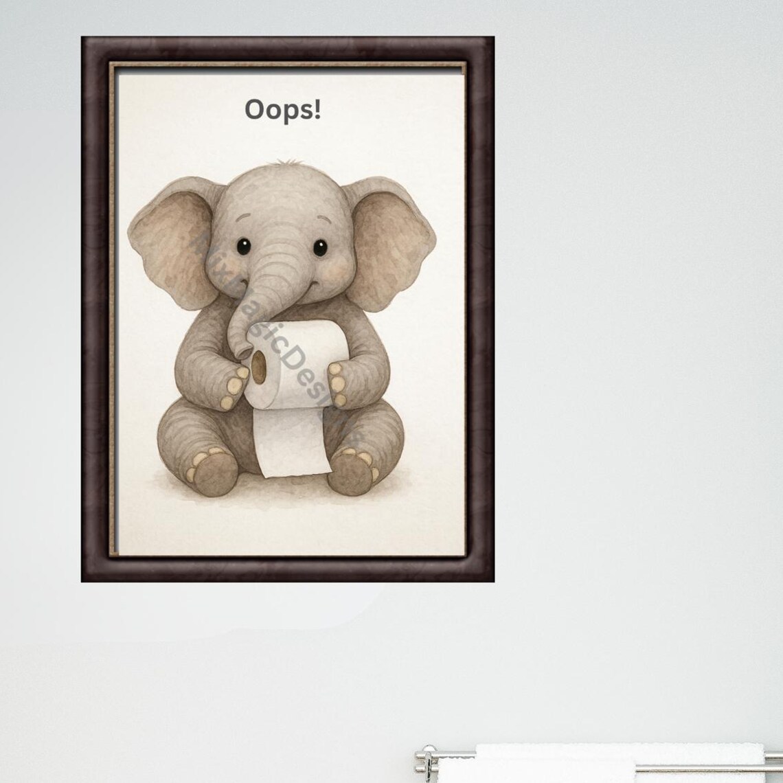 Oops Adorable Baby Elephant Toilet Paper Funny Bathroom Poster