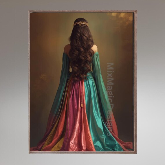 Mystic Princess Back View Long Wavy Hair Crown Fantasy Poster