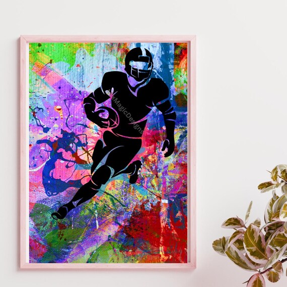American Football Player Pop Art Silhouette Colorful Sports Poster